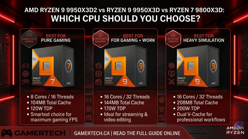AMD Ryzen 9 9950X3D2 vs Ryzen 9 9950X3D vs Ryzen 7 9800X3D: Which