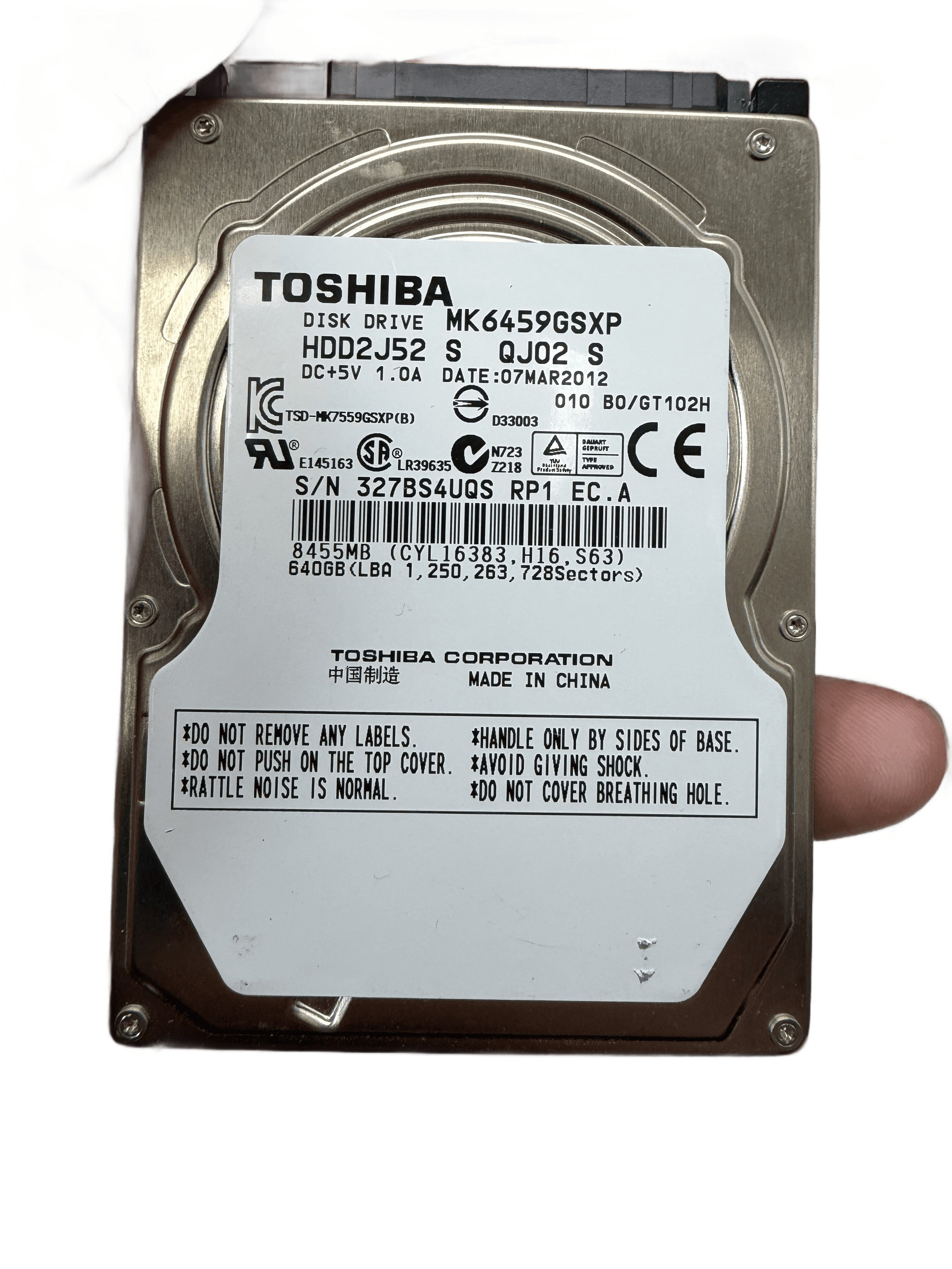 Toshiba 640GB Hard Drive — Untested — photo 4