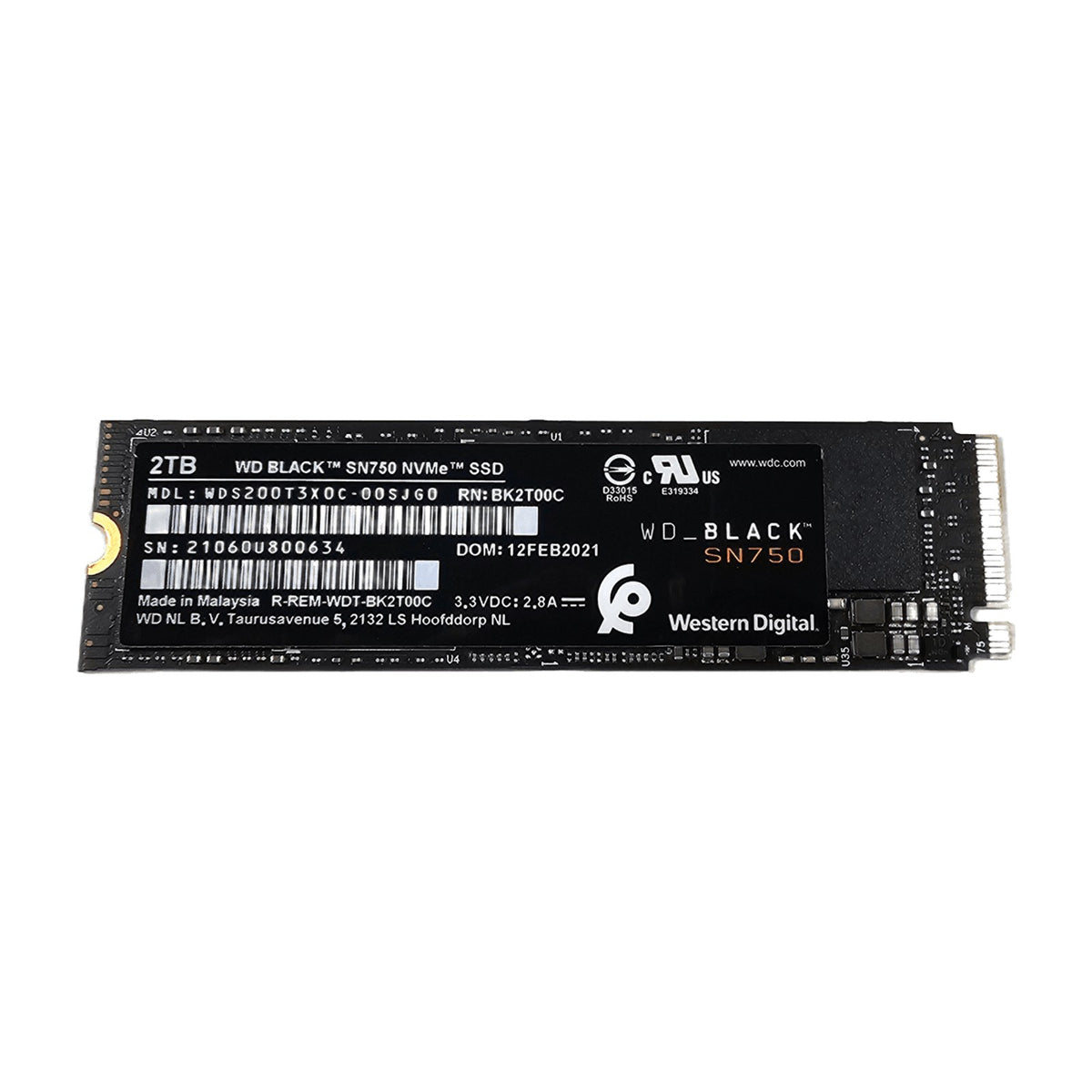 WD Black SN750 2TB NVMe M.2 2280 SSD (WDS200T3X0C, PCIe Gen3) — Used, Working — photo 1