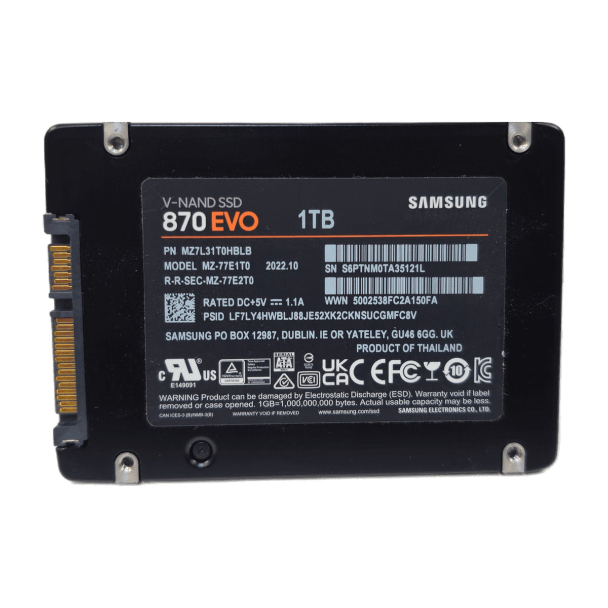 Samsung 870 EVO 1TB 2.5" SATA III SSD (MZ-77E1T0) — Used, Working — photo 1