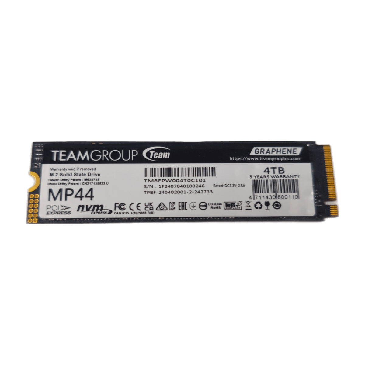 TEAMGROUP MP44 4TB NVMe M.2 2280 SSD (TM8FPW004T0C101, PCIe Gen4) — Used, Working — photo 1