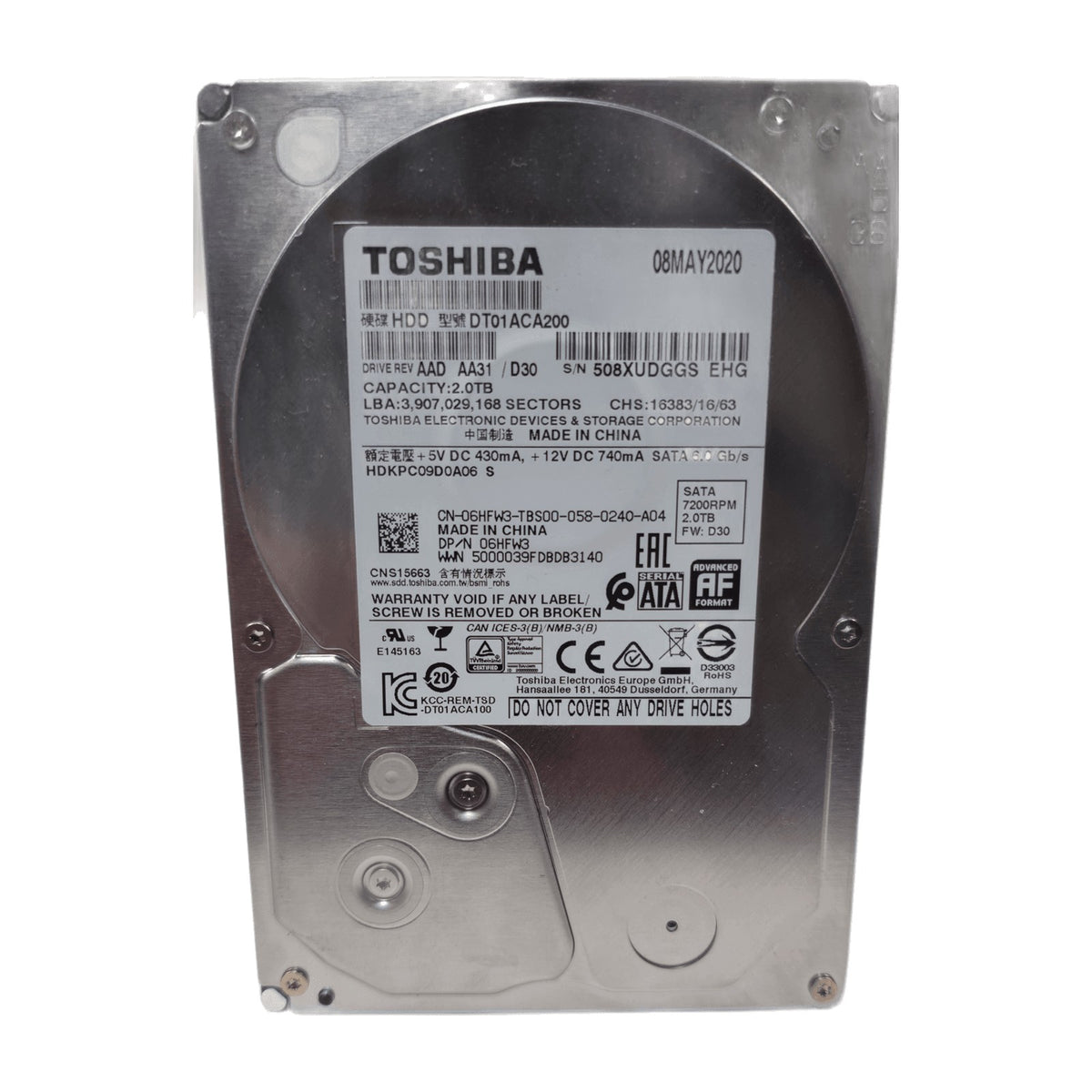 Toshiba DT01ACA200 2TB 3.5" SATA 7200 RPM Hard Drive — Used, Working — photo 1