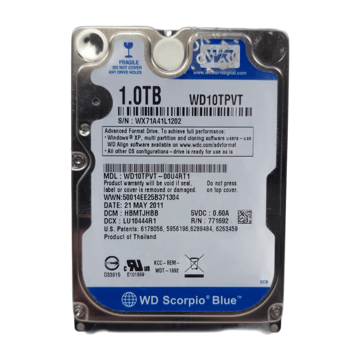 WD Scorpio Blue WD10TPVT 1TB 2.5" SATA Laptop Hard Drive — Used, Working — photo 1